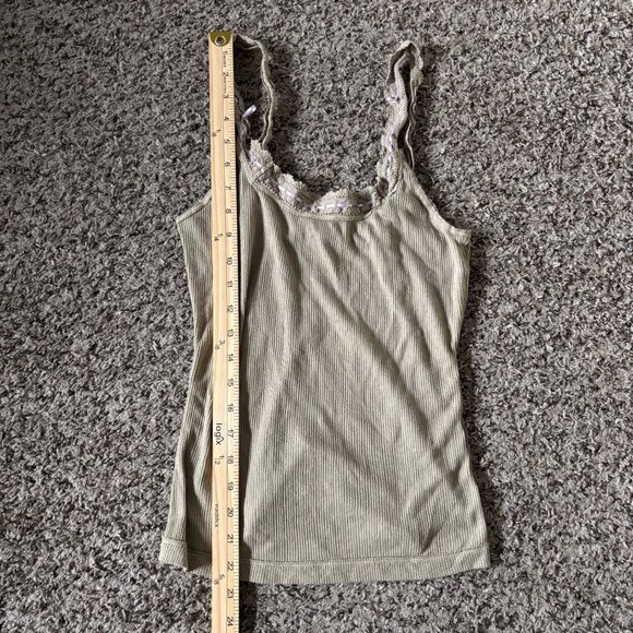 Free People Ribbed Beige/ light green Lace-Trim Tank Top Womens Size M - Picture 4 of 5